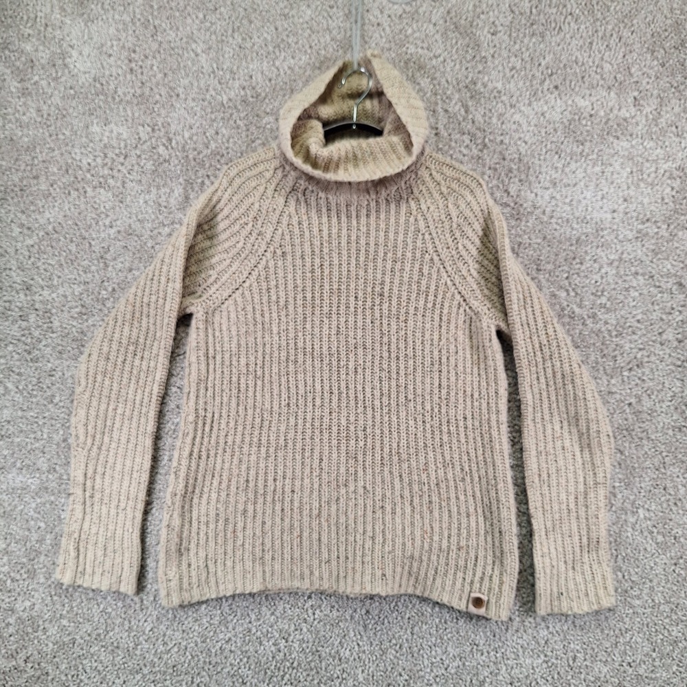 RuffHewn Sweater Women L Beige Turtleneck Chunky Knit Ribbed Cozy Wool Blend